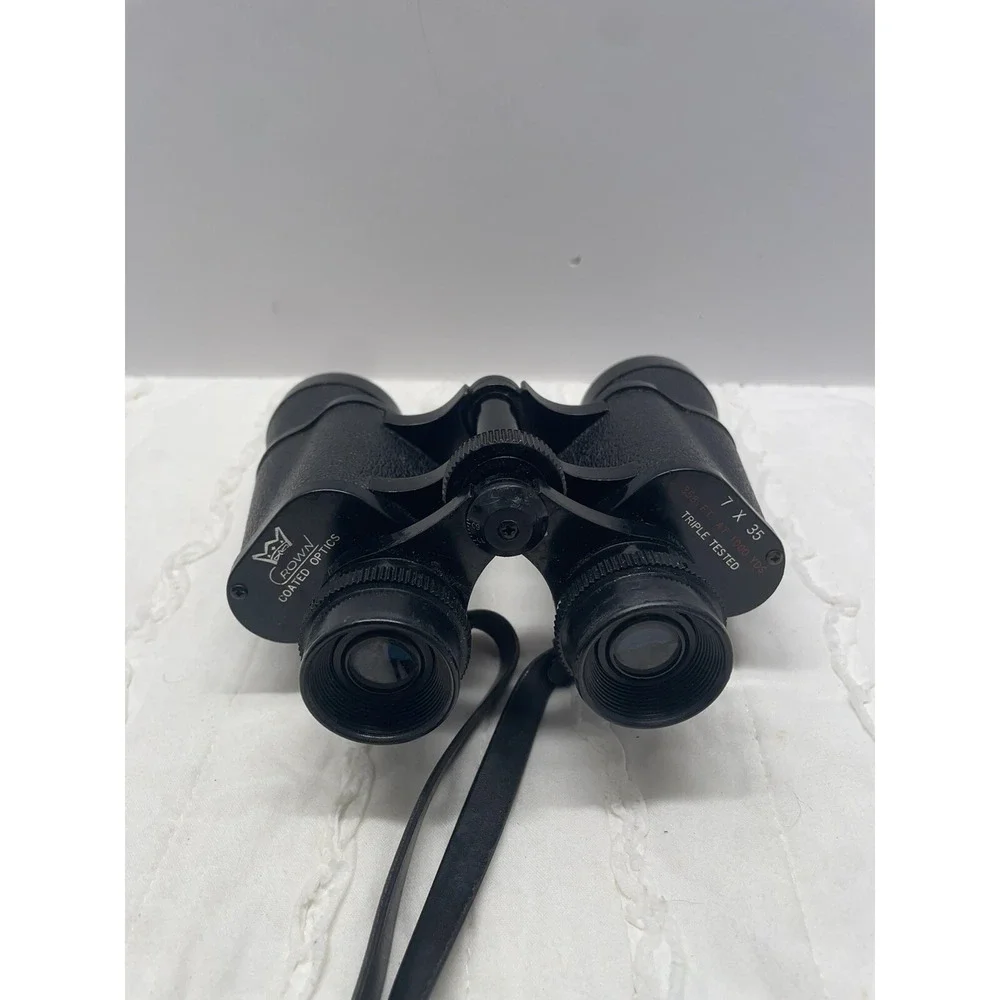 Vintage Crown Binoculars Coated Optics 7x35 With Leather Case